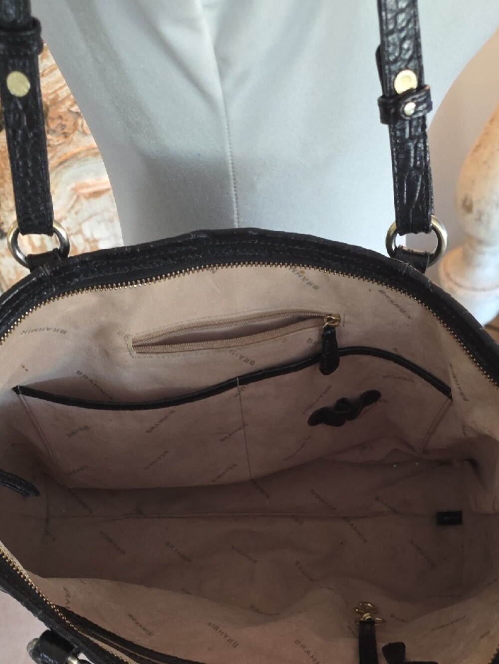 Brahmin Black Croc-Embossed Tote with Gold Accent - Picture 8 of 14